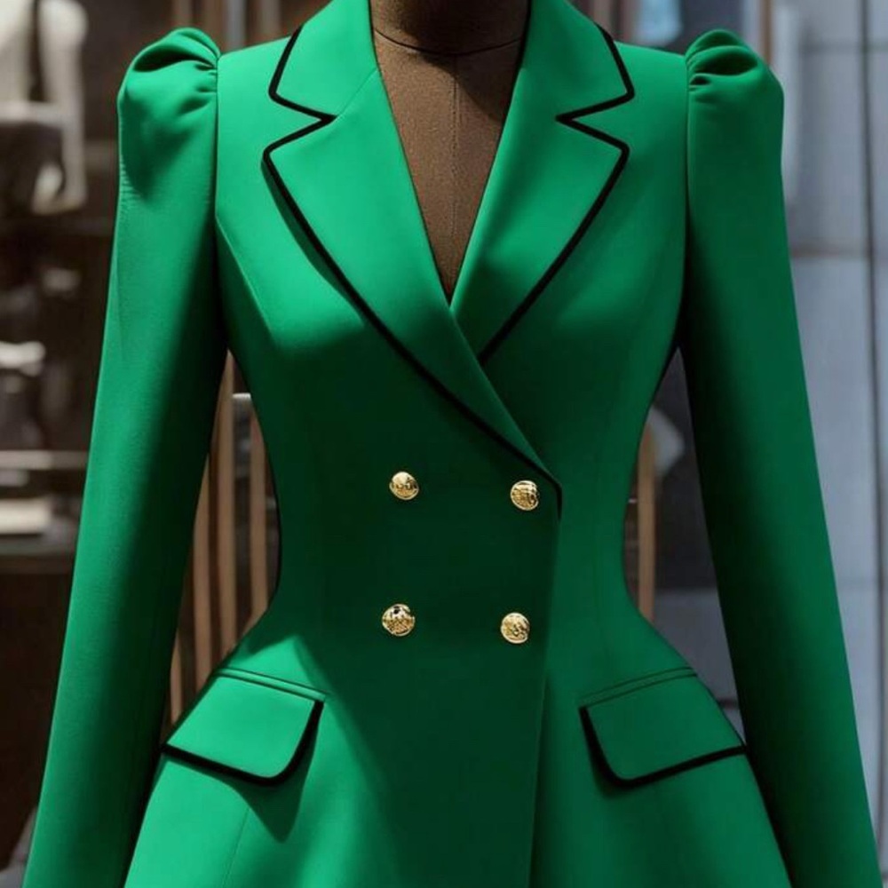 Elegant Green Double-Breasted Women's Blazer